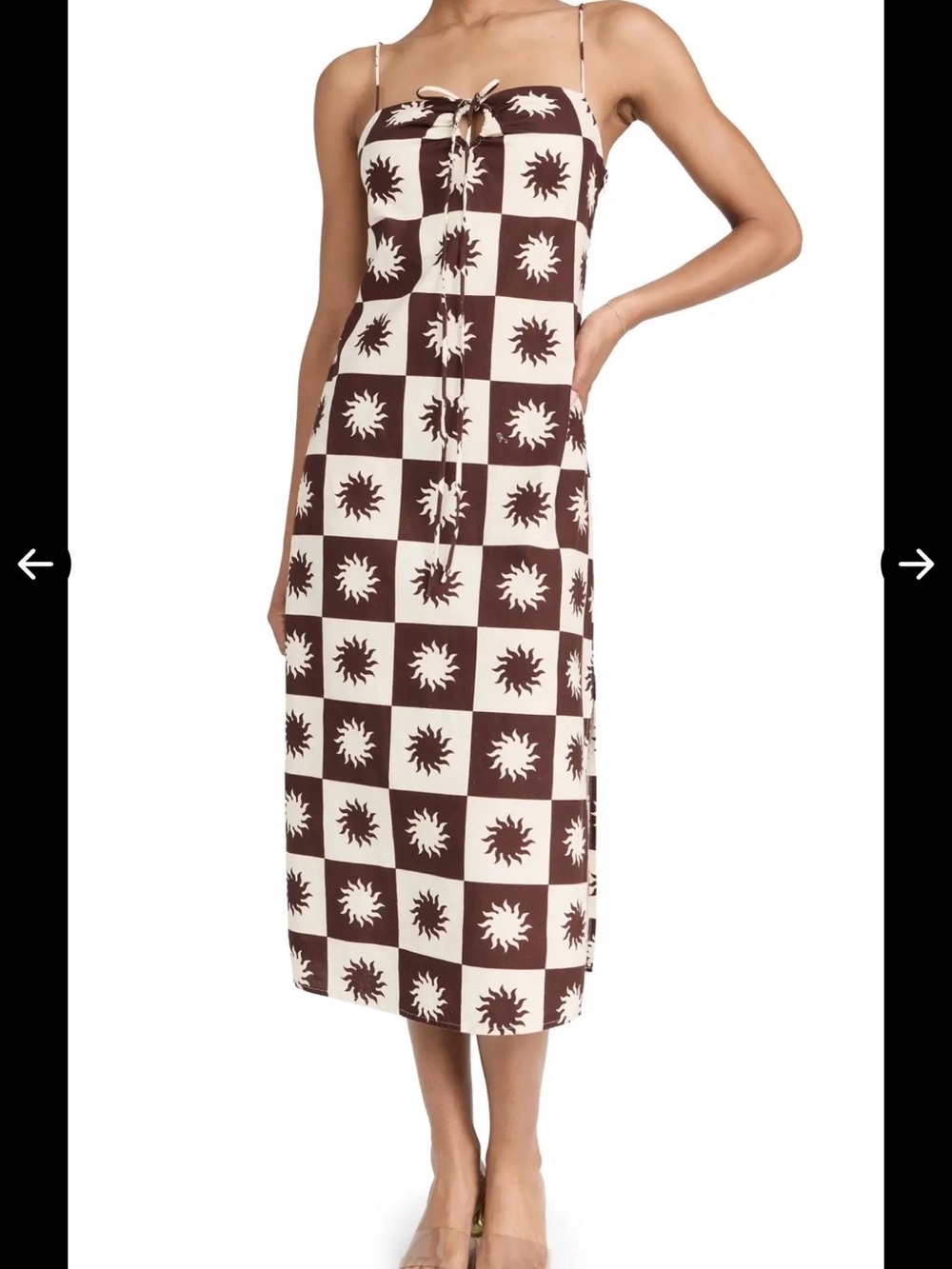 Little Lies Checked Sun-Print Spaghetti Strap Midi Dress size M